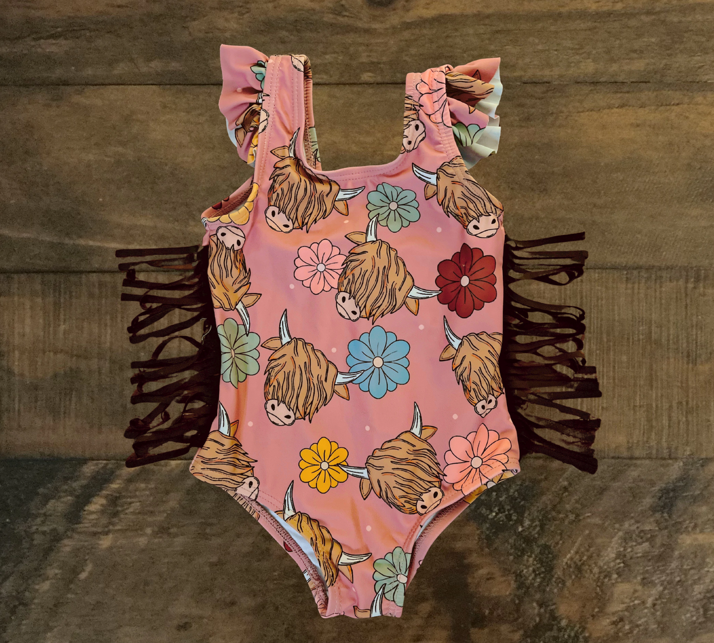 Highland Cow Little Girls Swimsuit