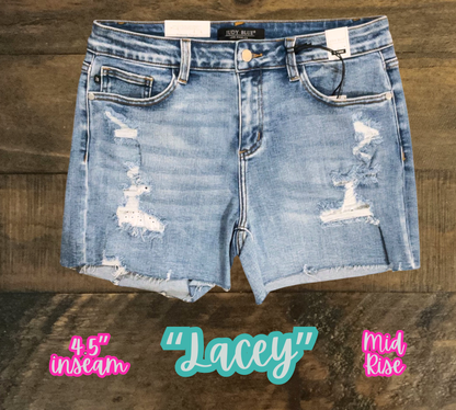 “Lacey” - Lace Patch/Distressed Shorts