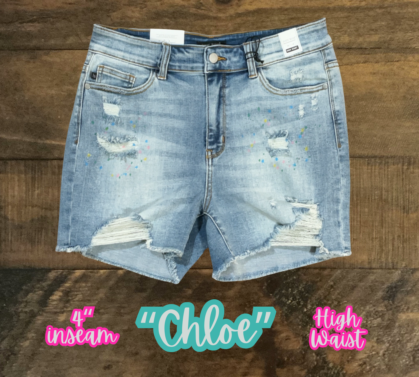 “Chloe” - Hi-Rise Paint Splash Destroyed Shorts