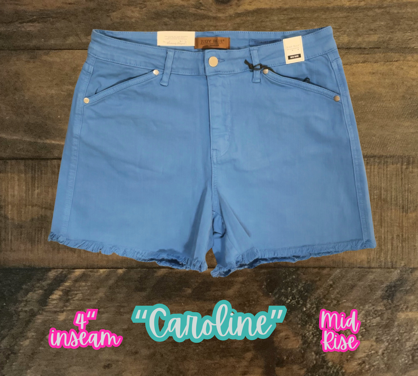 “Caroline” - Sky Blue Frayed Hem Shorts