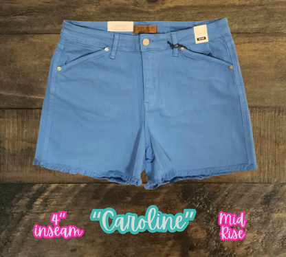 “Caroline” - Sky Blue Frayed Hem Shorts