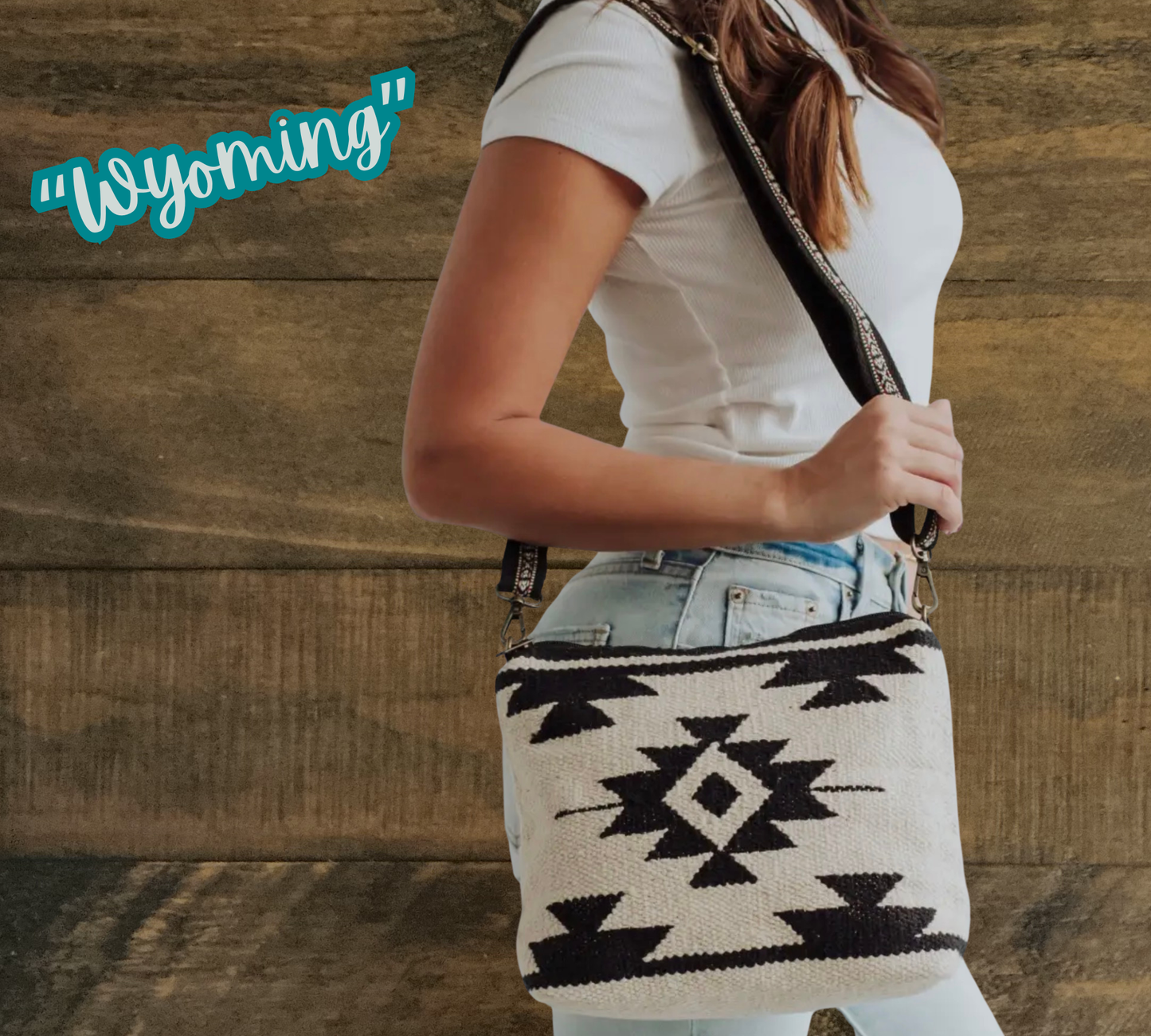 “Wyoming” - Cream & Black Aztec Crossbody