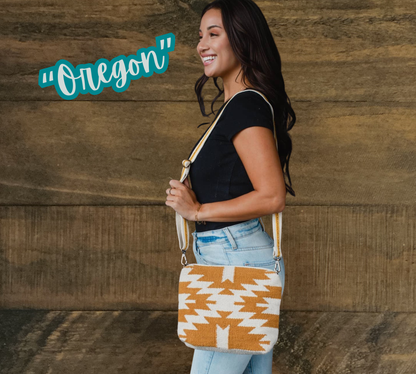 “Oregon” - Cream & Camel Aztec Crossbody