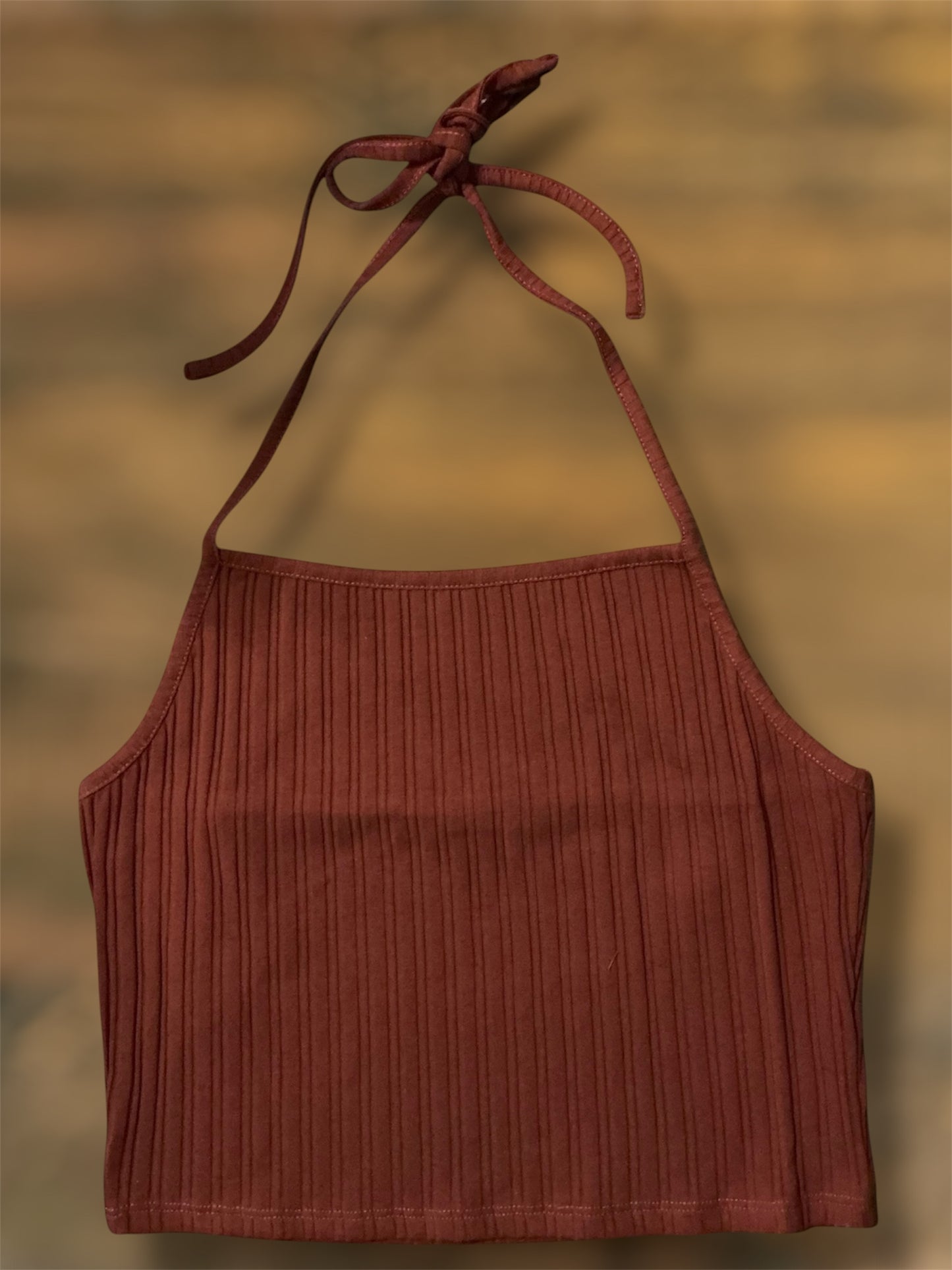 Rust Ribbed Halter Crop