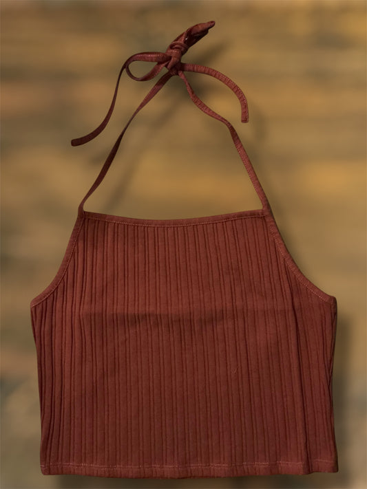 Rust Ribbed Halter Crop
