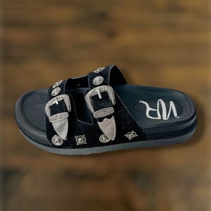 Black Western Buckle Sandals