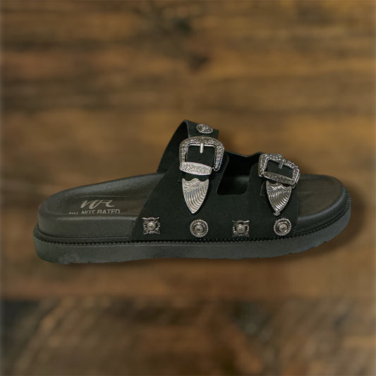 Black Western Buckle Sandals