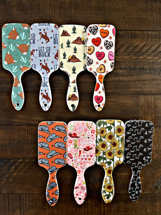 Western Print Paddle Hair Brushes