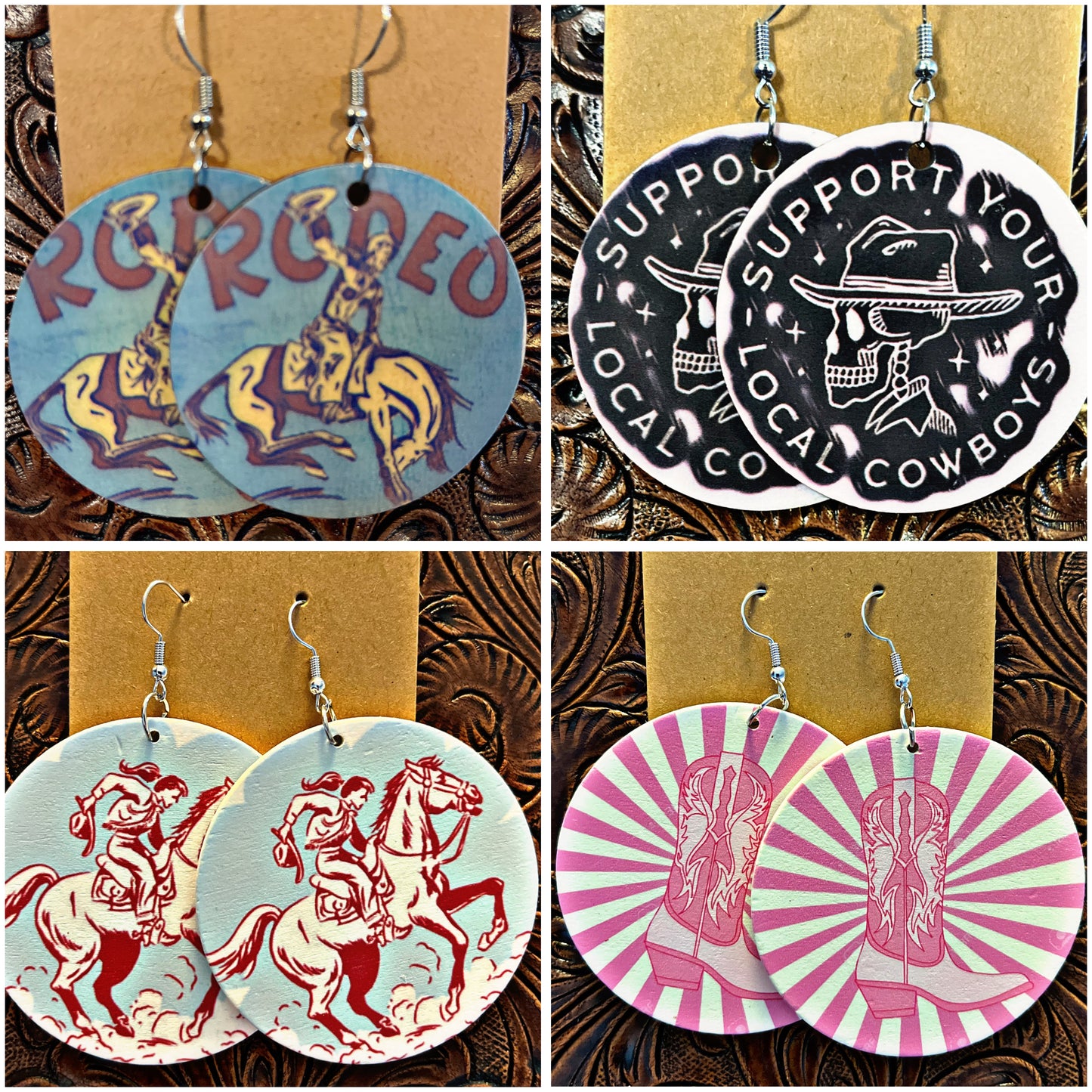Wooden Western Themed Earrings