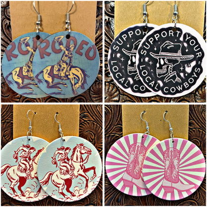Wooden Western Themed Earrings