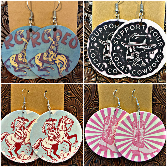 Wooden Western Themed Earrings
