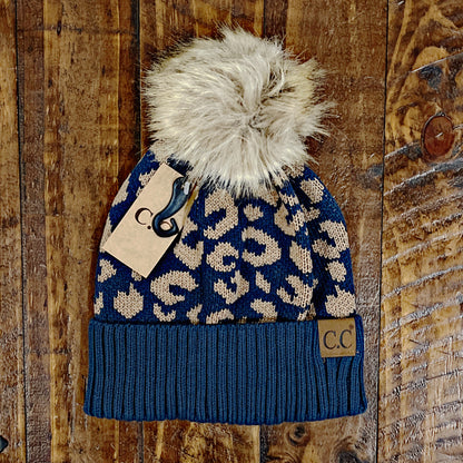 Prussian Blue Leopard Beanies