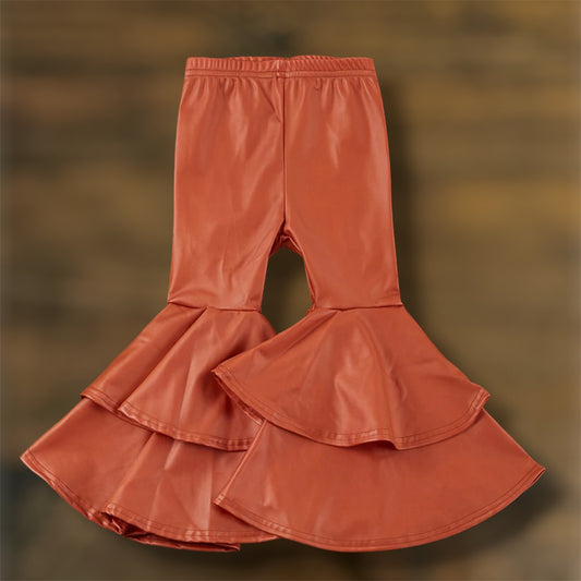 Rust Faux Leather Bell Pants