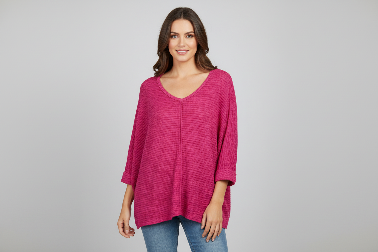 Pink 3/4 Sleeve Waffle Top