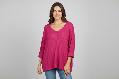 Pink 3/4 Sleeve Waffle Top