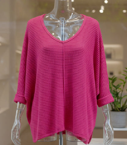 Pink 3/4 Sleeve Waffle Top