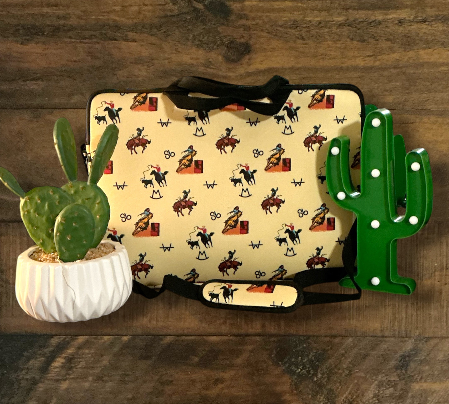 Western Cowboy Print Laptop Case with Strap