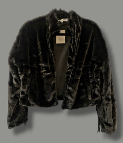 Black Faux Fur with Fringes Cropped Jacket