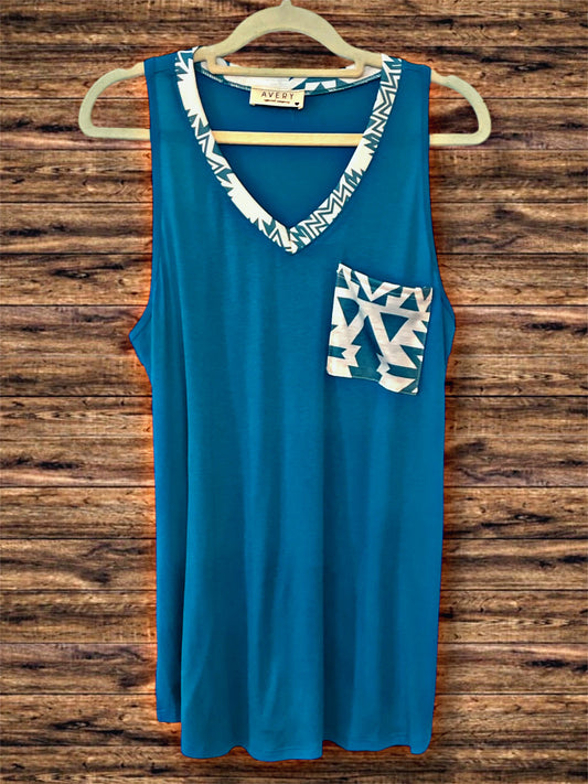 Blue and Aztec Print Tank Top