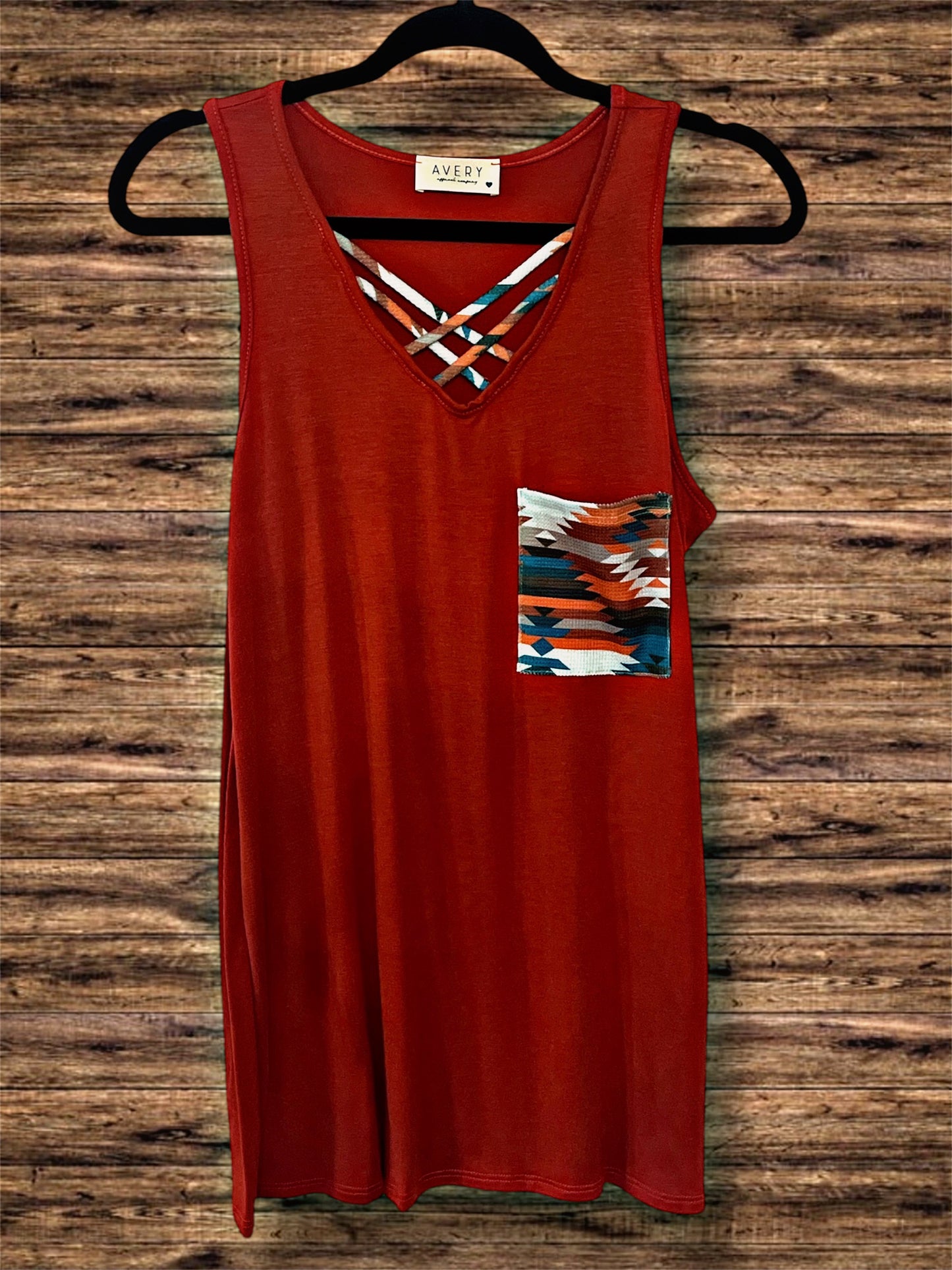 Rust and Aztec Print Tank Top