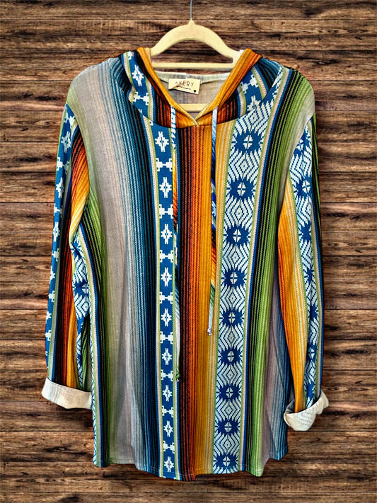 Light Blue and Serape Printed Hoodie