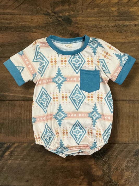 Boy’s Teal and Cream Aztec Print Onesie