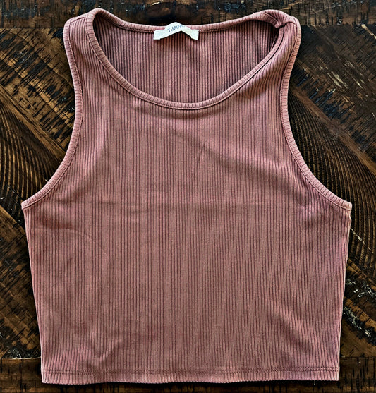 Dark Mauve Ribbed Crop