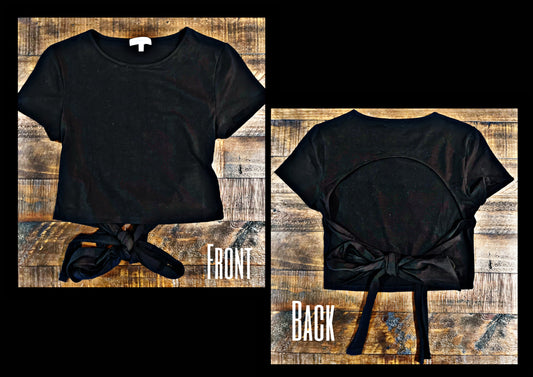Black Open Back Tie Top