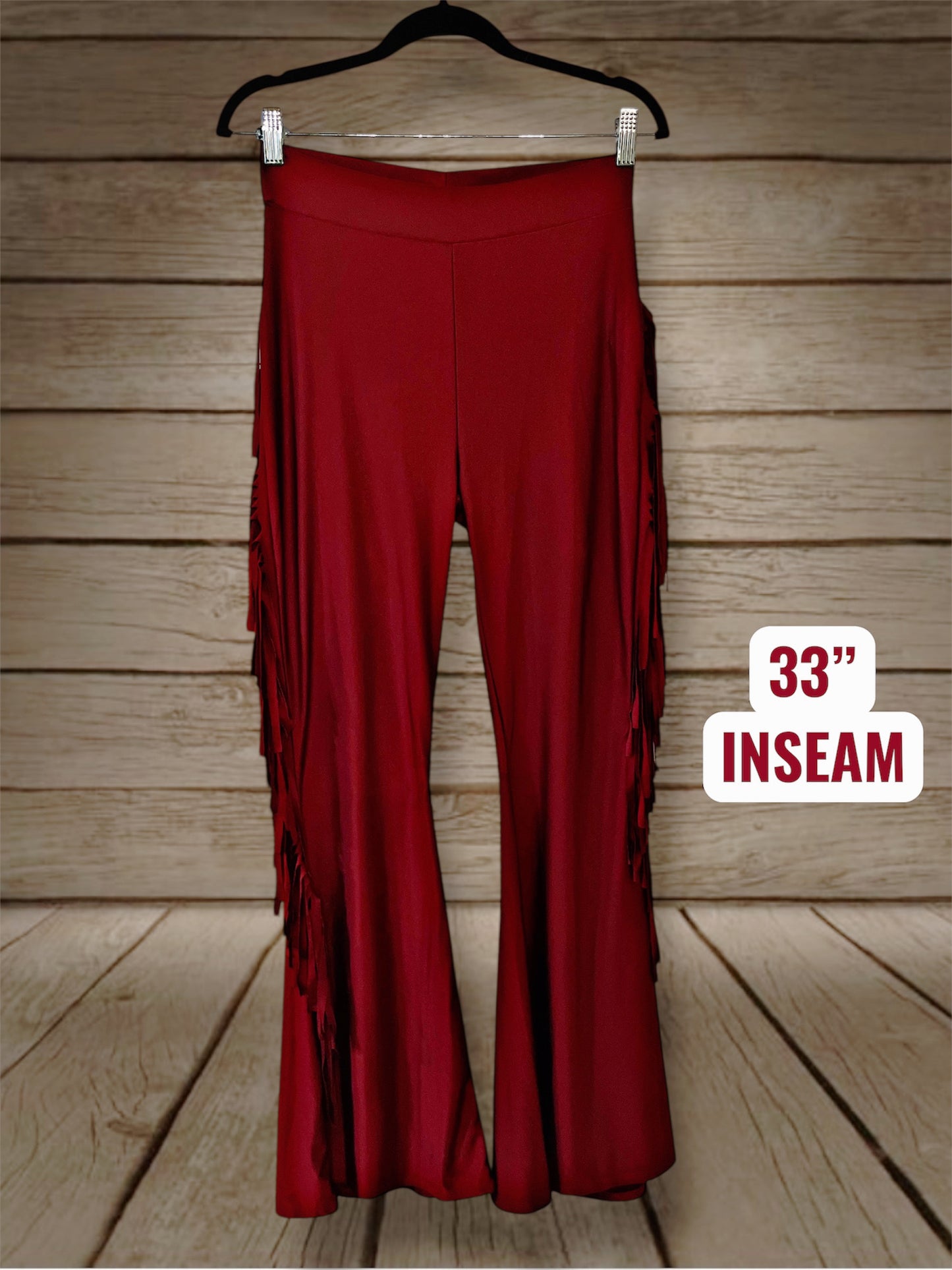 Wine Satin Fringe Pants