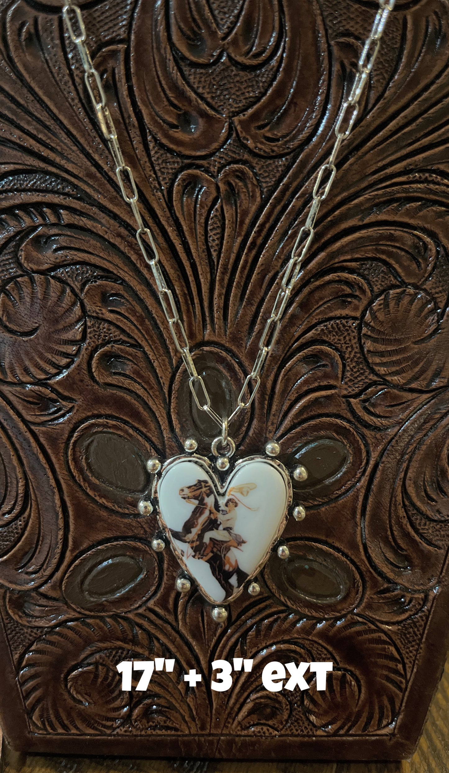 White Western Theme Heart Necklace