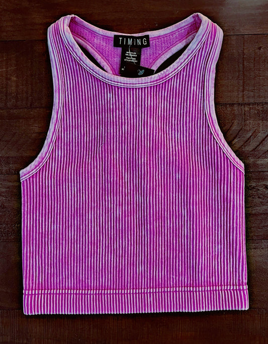 Pink Washed Ribbed Crop