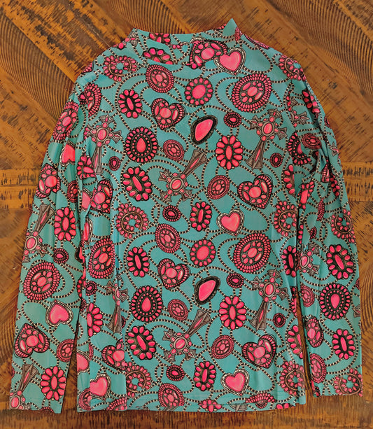 Blue and Pink Concho Mesh Top