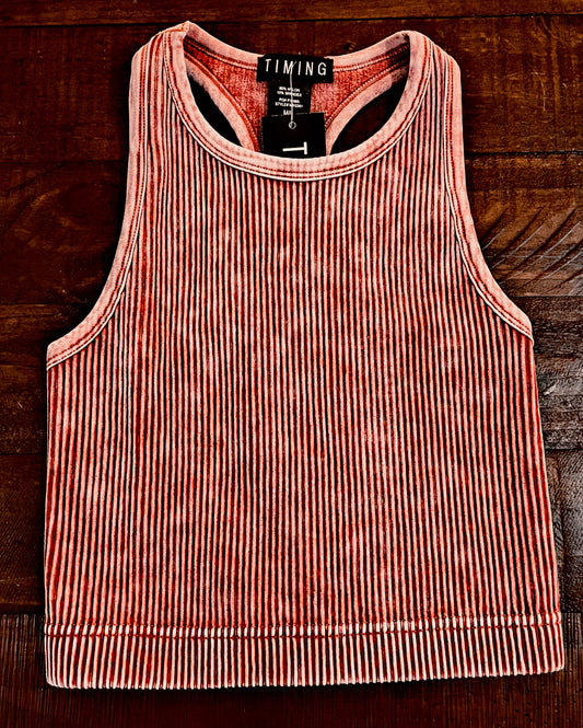 Washed Rose Ribbed Crop