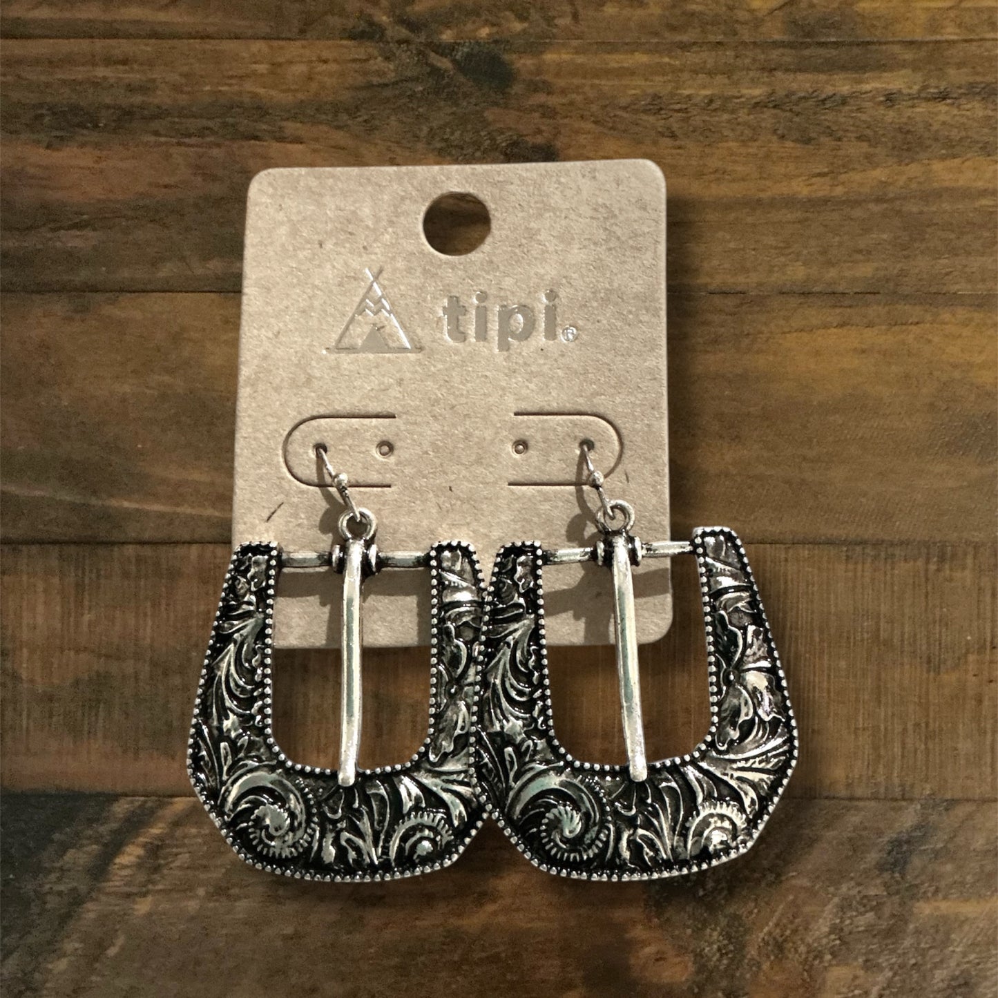 Silver Tooled Buckle Earrings
