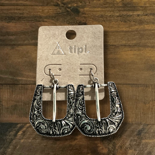 Silver Tooled Buckle Earrings