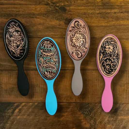 Myra Brand Hairbrushes with Real Tooled Leather