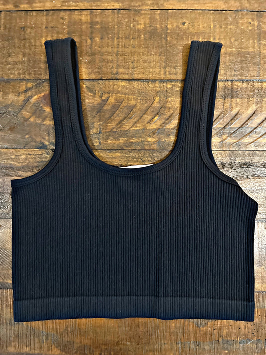 Ribbed Black Square Bralette