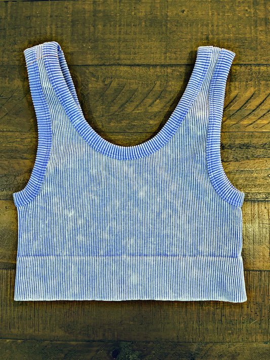 Blue Mineral Wash Ribbed Crop
