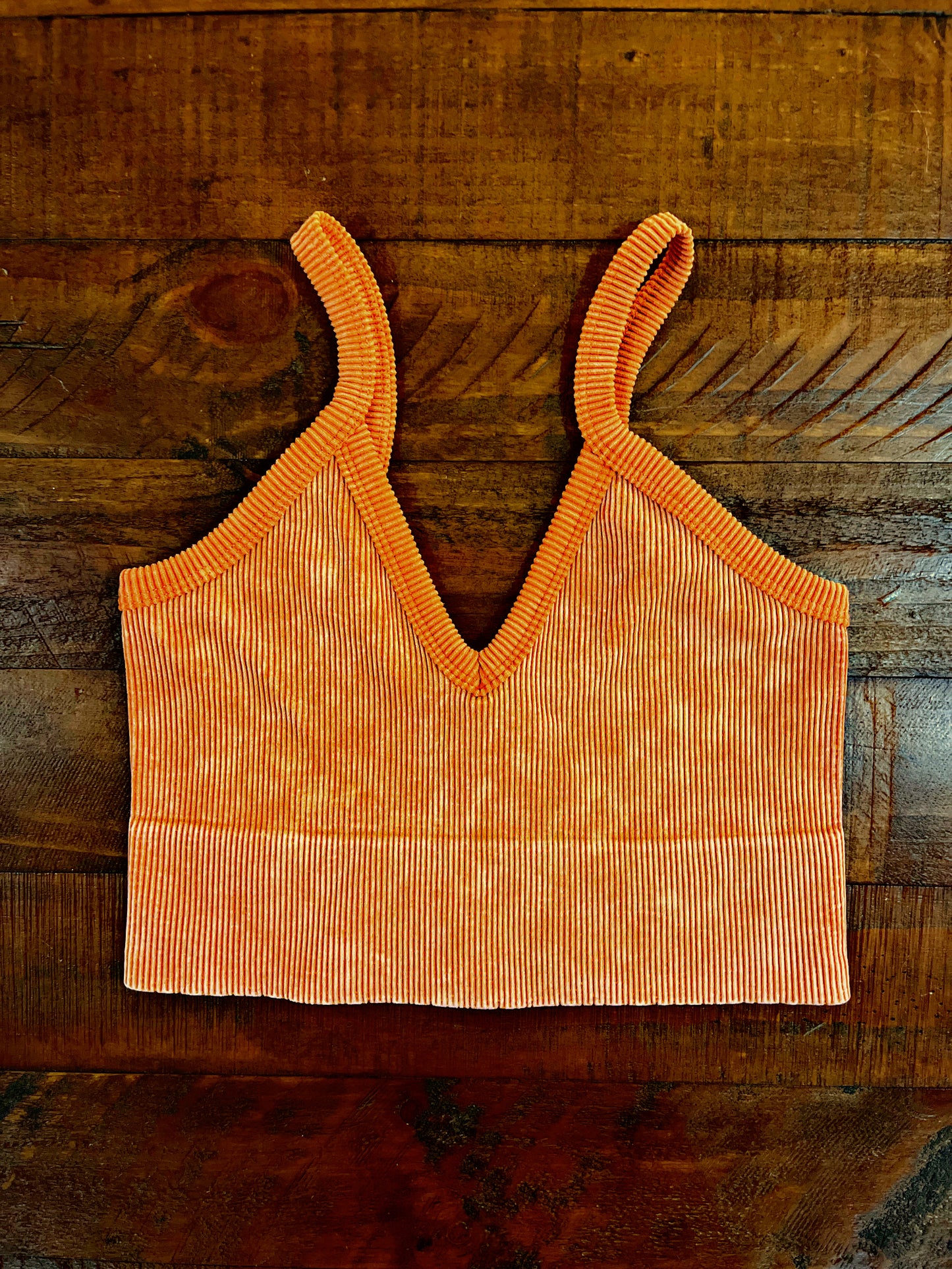 Mineral Wash Orange Ribbed Bralette