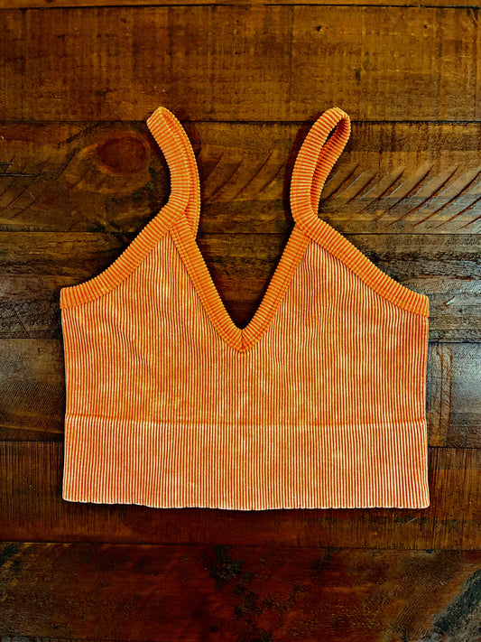 Mineral Wash Orange Ribbed Bralette
