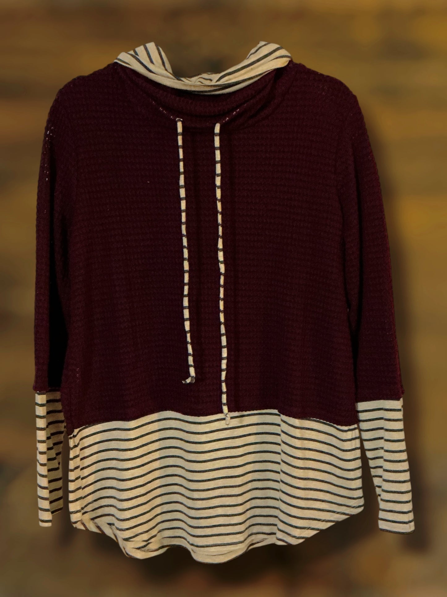 Wine/Stripes Cowl Neck Pullover Top