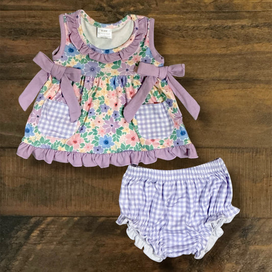 Purple Floral and Checkered Top and Bloomers