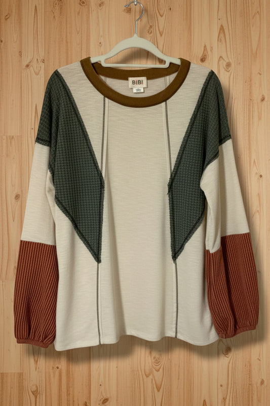 Green/Rust/Cream Top