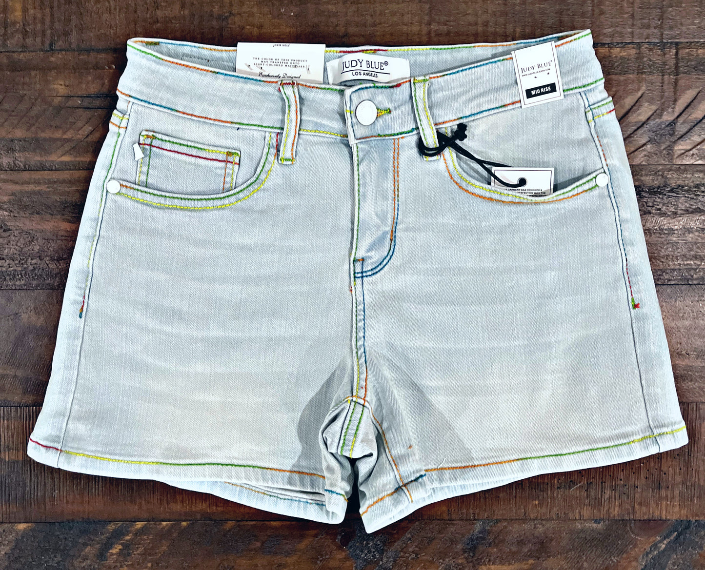 Light Washed with Multi-Colored Stitch Shorts