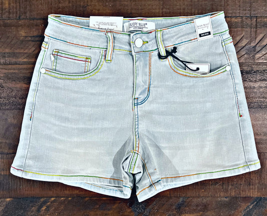 Light Washed with Multi-Colored Stitch Shorts