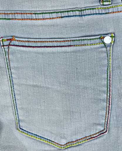 Light Washed with Multi-Colored Stitch Shorts
