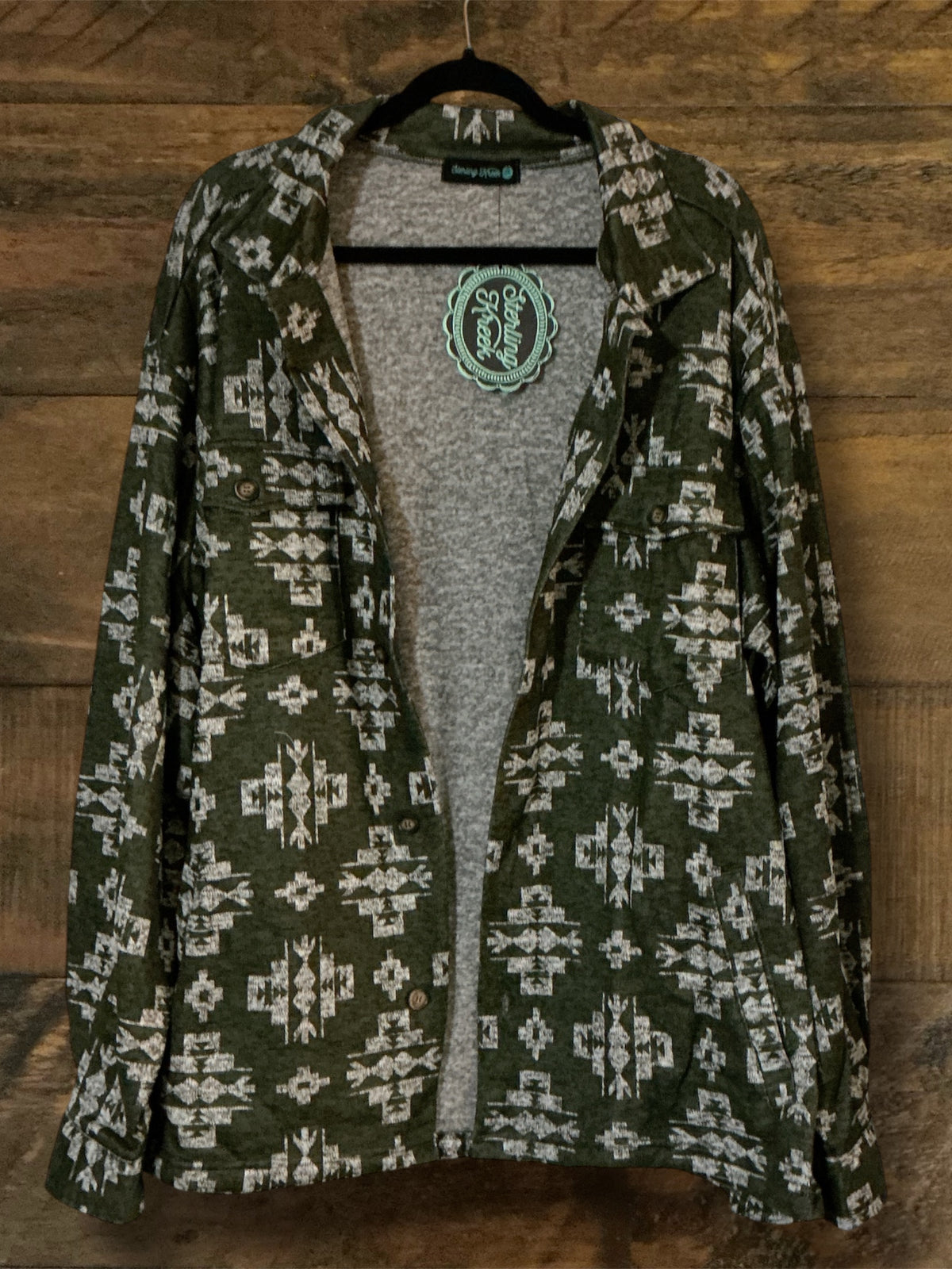 Men’s Olive and Cream Aztec Print Shacket