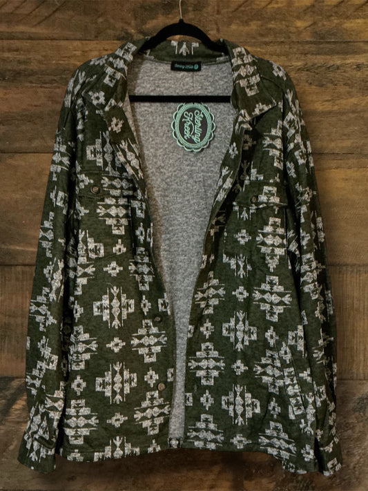 Men’s Olive and Cream Aztec Print Shacket
