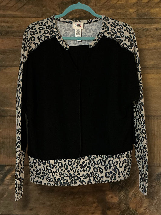 Animal Print Trim Black Top