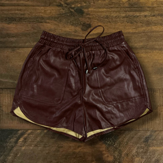 Wine Colored Faux Leather Shorts